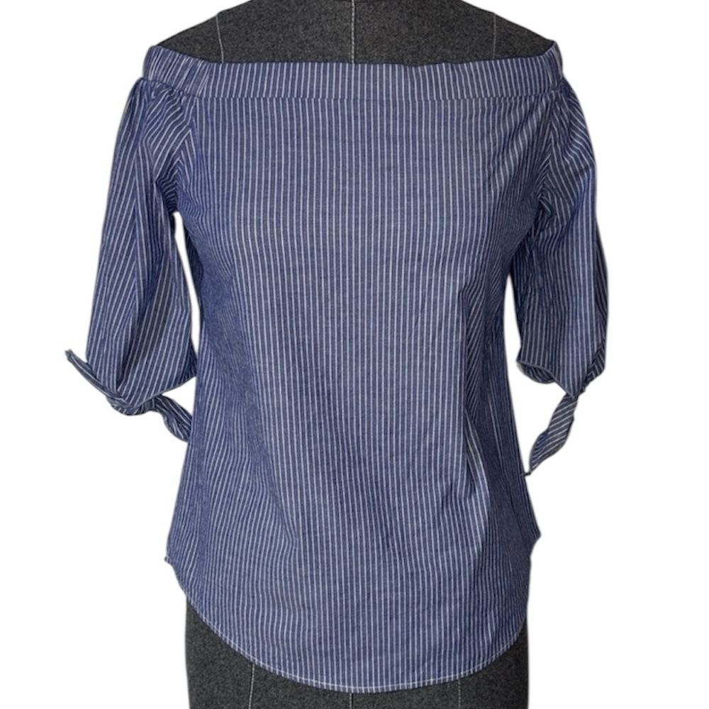 Blue Striped Off-Shoulder Top